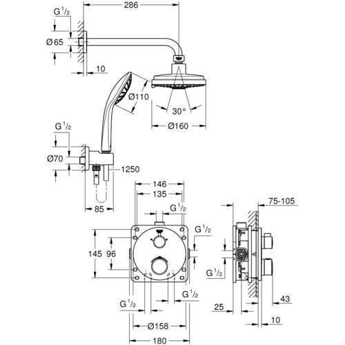 Grohe Grohtherm termostatski ugradni set sa RSH Cosmo 160 i tuš ručicom 34735000 Cene