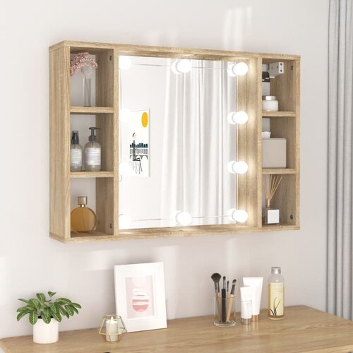 The Living Store Omarica z ogledalom in LED lučkami sonoma hrast 76x15x55 cm - Omarica Z Ogledalom, (21436800) Cene