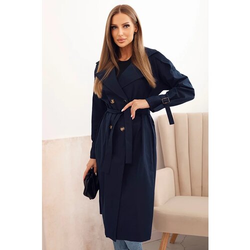 Kesi Włoski Women's coat tied at the waist with a collar navy Cene