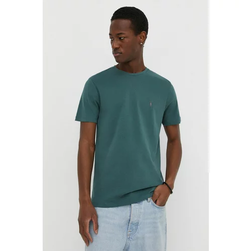 AllSaints Bombažna kratka majica zelena barva