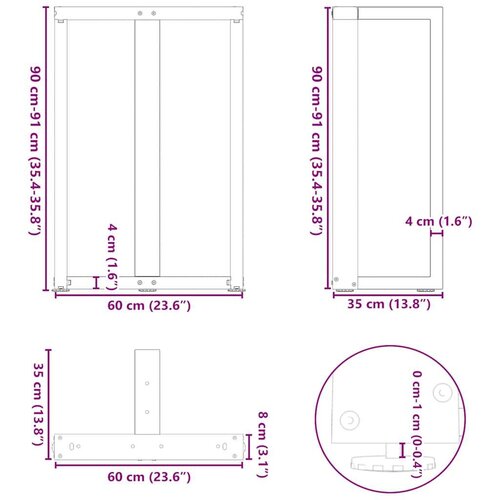  Noge za barski stol T-oblika 2 kom bijele 60x35x(90-91)cm čelik Slike
