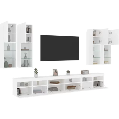  7-dijelni set zidnih TV ormarića s LED svjetlima bijeli