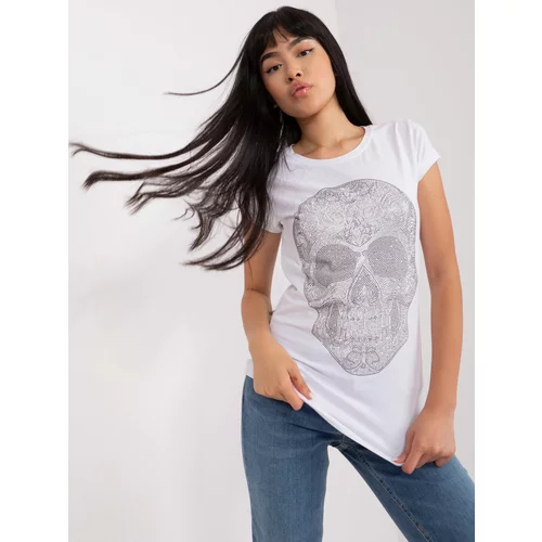 Fashion Hunters White women's T-shirt with application of rhinestones