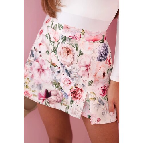 Kesi Włoski Women's skirt-shorts with flowers ecru Cene
