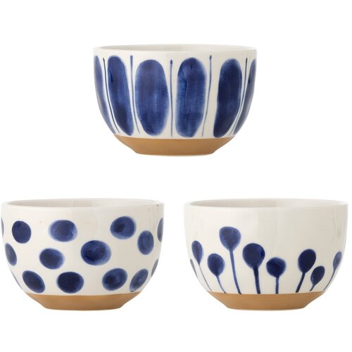 Bloomingville Bele/modre lončene skledice v kompletu 3 ks 580 ml Linora – Cene