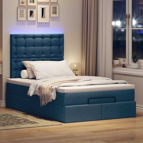  Otomanski krevet madracem i LED plava 120x190 cm tkanina Slike
