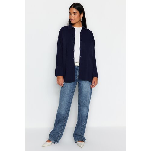 Trendyol Dark Navy Blue Rib Knitwear Cardigan Cene