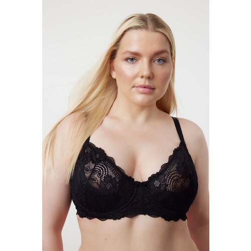 Trendyol curve black lace demi covered knitted plus size bra Slike