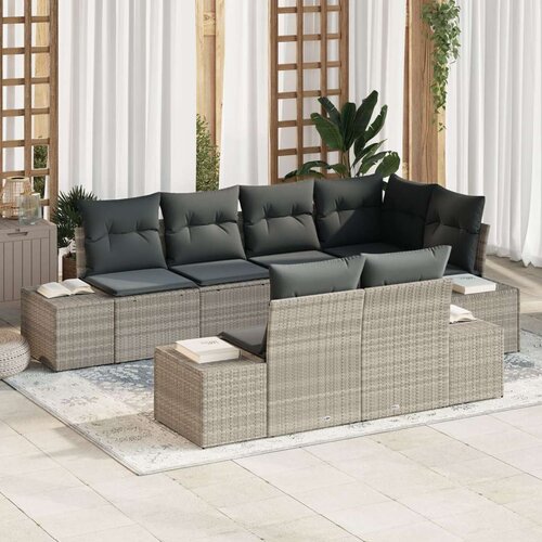  Vrtna garnitura - 4-dijelni set vrtnih sofa s jastucima svjetlosivi poli ratan Slike