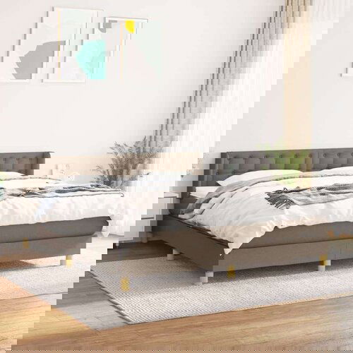  Box spring postelja z vzmetnico taupe 160x200 cm blago, (20895652) Slike