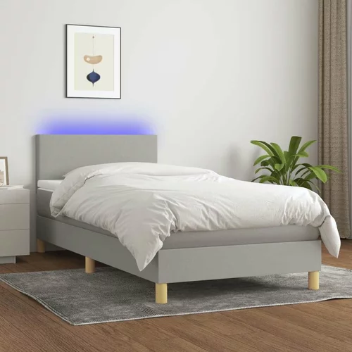  Box spring postelja z vzmetnico LED sv. siva 100x200 cm blago, (20723418)