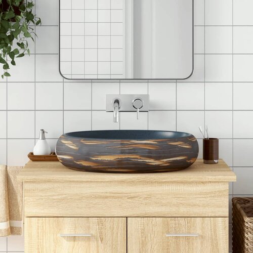 VidaXL nadpultni umivalnik rjav in moder ovalen 59x40x15 cm keramika Slike