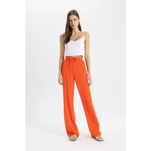  Straight Fit Pocket High Waist Wide Leg Linen Blend Trousers