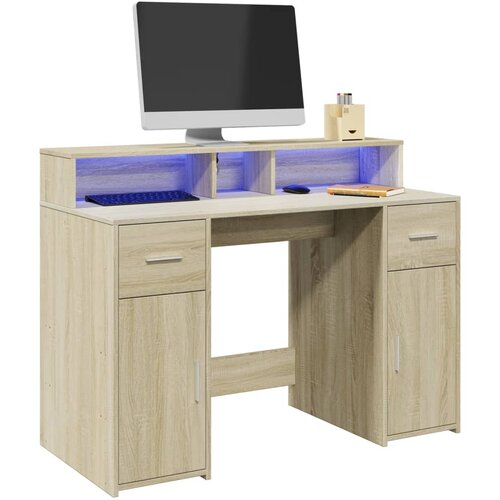 vidaXL Pisalna miza z LED lučkami sonoma hrast 120x55x91 cm inž. les Cene