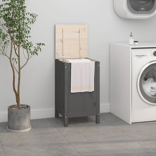 vidaXL Zaboj za perilo siv 44x44x76 cm trdna borovina Cene