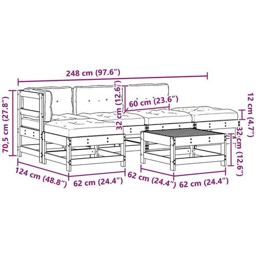  Set lounge namje&amp;scaron;taja za vrt 5 pcs Vosak smeđa i taupe - Vosak smeđa bor Slike