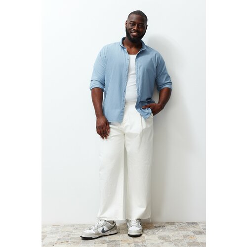 Trendyol Men's Blue Regular Fit Linen Look Plus Size Shirt Cene