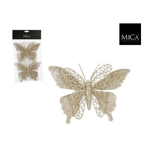 Dekordom 1181239 - champagne - edl novogodi&amp;scaron;nja dekoracija - clip butterfly set 2pcs 16cm ( 044639 ) Slike