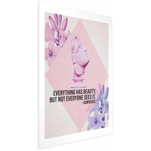  Plakat - Confucius on Beauty - a bust in pink with flowers and a quote 40x60 Bez okvira s margom Cene