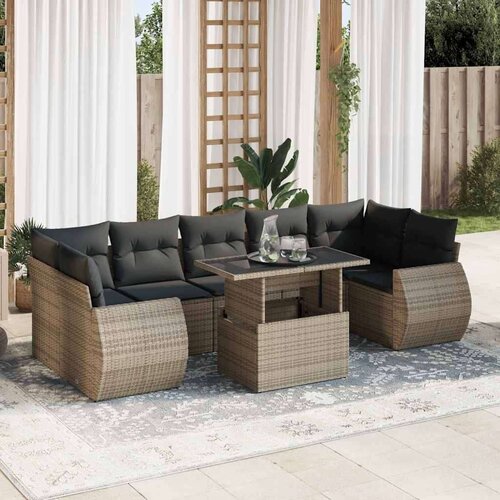 vidaXL 8-dijelni set vrtnih sofa od poliratana s jastucima sivi Cijene
