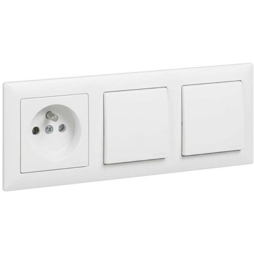 Legrand Dvostruki jednopolni prekidač br. 1 i zidna utičnica sa okvirom SUNO 250V bela Slike