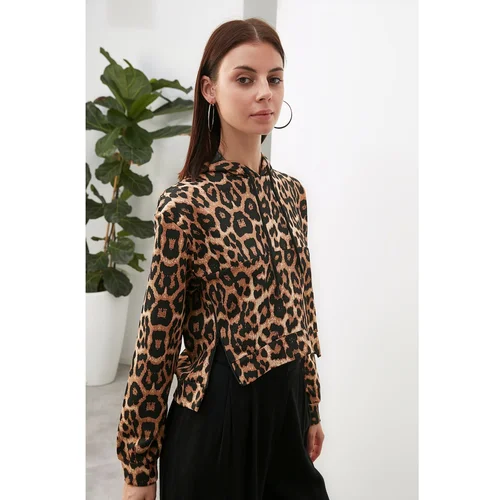 Trendyol Brown Leopard Print Long Sleeve Knitted Sweatshirt