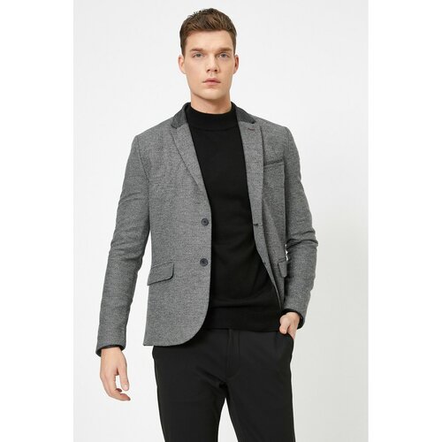 Koton men's gray contrast detailed pocket buttoned blazer jacket Slike