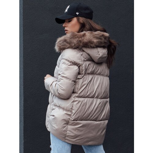 DStreet Women's winter jacket with hood STELLAR beige Cene