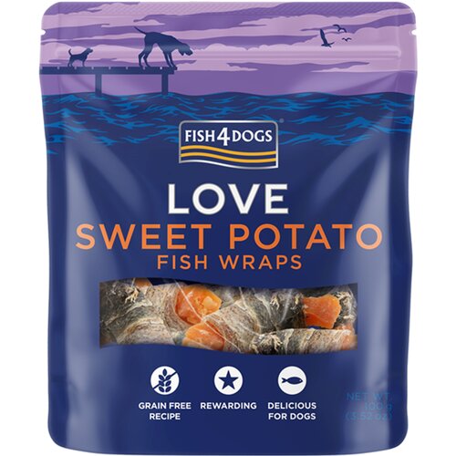 Fish4Dogs Pribolj&scaron;ki Love Sweet Potato Fish Wraps batat,riblja koža 100 g Cene