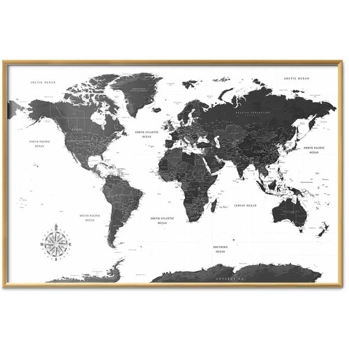  Plakat - Monochromatic Map 90x60 Zlatni okvir Slike