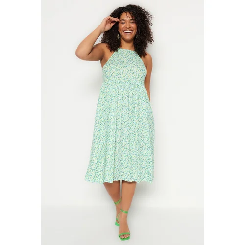 Trendyol Curve Plus Size Dress - Green - Skater