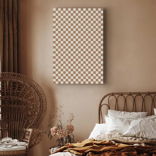  Slika - Checkerboard Pattern - Brown-White Grid with a Subtle Noise 60x90 Akustična Slike