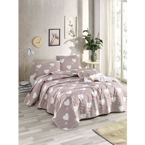Herz Dusty Rose Dusty RoseWhite King Quilted Bedspread Set (FR) Cene