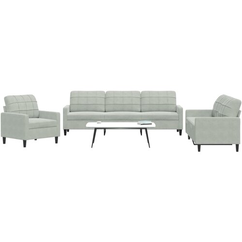 VidaXL 3-dijelni set sofa s jastucima svjetlosivi bar&amp;scaron;unasti Slike