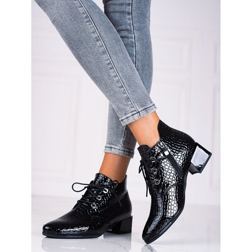 VINCEZA low ankle boots for women black with lacing Slike
