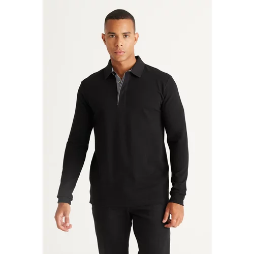 ALTINYILDIZ CLASSICS Men's Black Slim Fit Narrow Cut Polo Neck Cotton T-Shirt