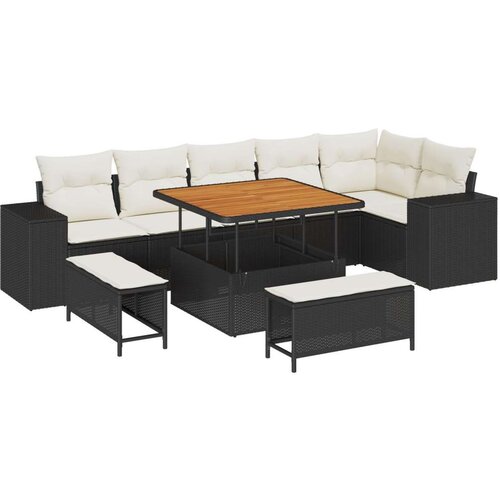  Set za vrtni kauč od 9 komada s jastučićima crni poli ratan akacija set za Vrtni stol - Blagovaonski stol od 3 komada s jastu Cene