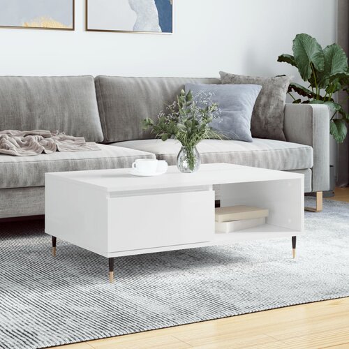 vidaXL Klubska mizica visok sijaj bela 90x60x35 cm inženirski les Cene
