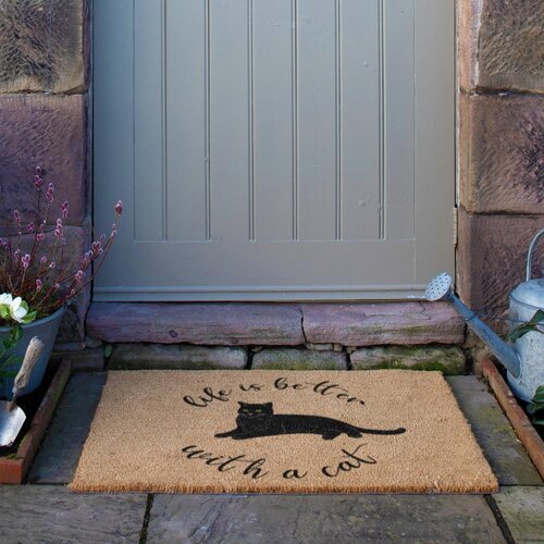 Artsy Doormats Predpražnik iz kokosovih vlaken 40x60 cm Life Is Better With a Cat &amp;ndash; Slike