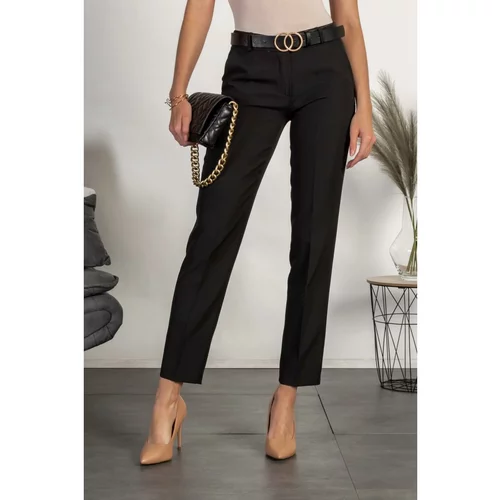 Fenzy elegantne dolge hlače z ravnimi hlačnicami tordina, črne