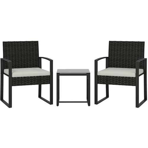 Bistro set od ratana vrtni namje&amp;scaron;taj od 3 dijela s 2 vrtne stolice stolić za kavu uklonjivi jastuci krem ​​bijela boja Slike