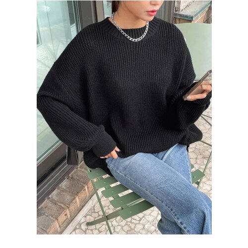 Dewberry 13242 Oversize Women Sweater-BLACK Slike
