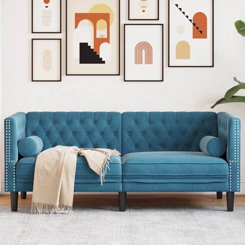 vidaXL Chesterfield sofa s jastucima za 2 osobe  plavi bar&scaron;un - Plava 1 Dvosjedi Cijene