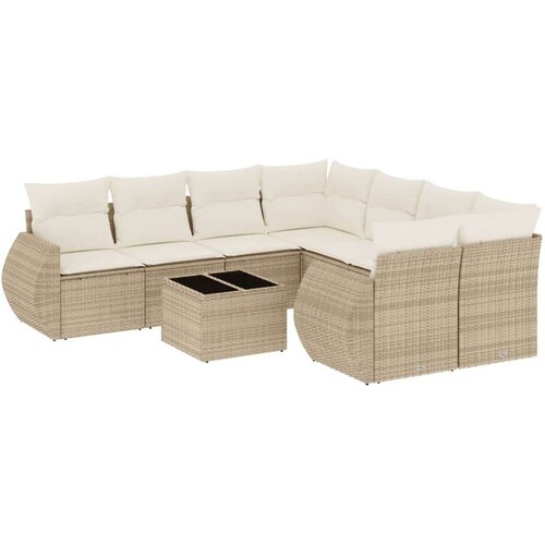 vidaXL 9-dijelni set vrtnih sofa s jastucima bež od poliratana Cijene