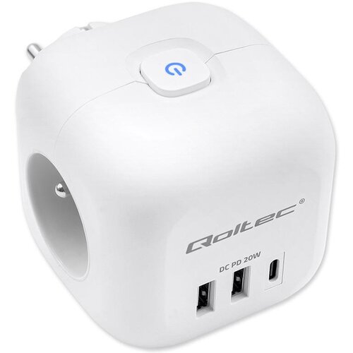 Qoltec EXTENS&Atilde;O EL&Eacute;TRICA PARA COMPUTADOR E CELULAR, COM 3 TOMADAS AC, 2 USB E 1 USB-C., (5000261676) Cene