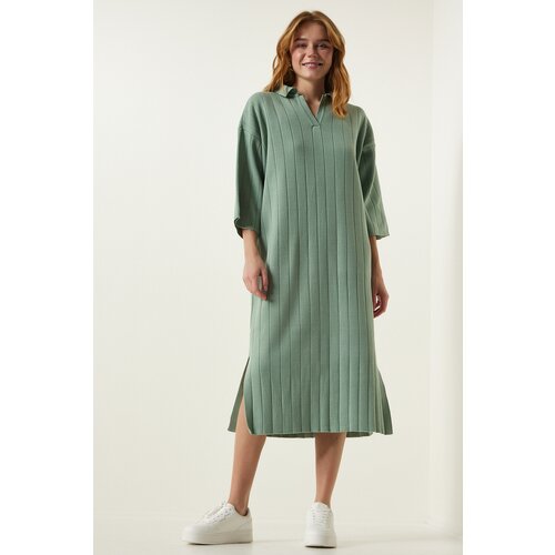  Women&amp;#039;s Water Green Polo Neck Oversize Knitwear Dress Slike