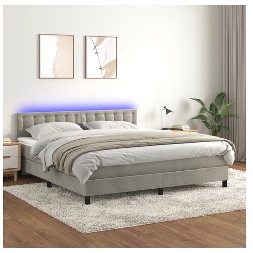  Box spring s madracem LED svjetlosivi 160x200 cm baršun Cene