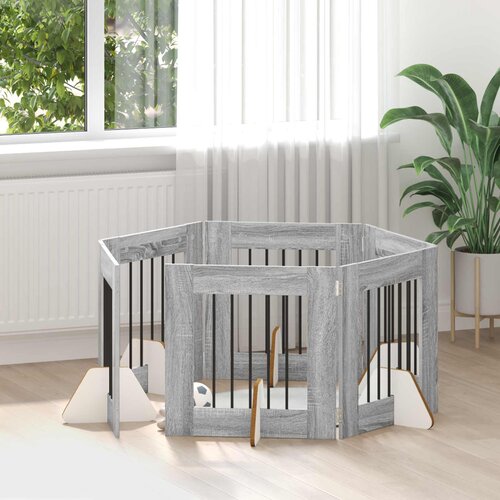  Vrata za pse s postoljem 6 pcs Siva sonoma 60 x 60 cm Cene