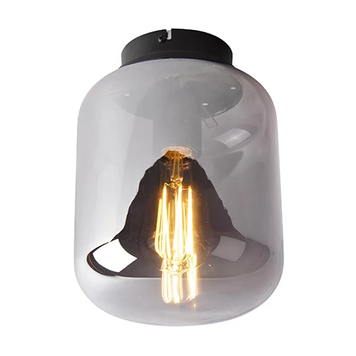 QAZQA Dizajn stropna svetilka črna z dimnim steklom - Bliss