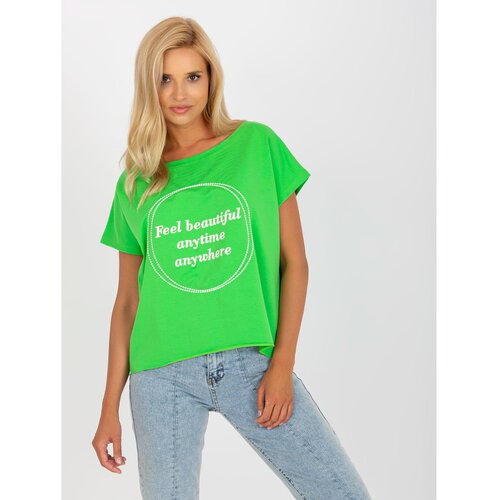 Fashion Hunters Light green asymmetrical one size blouse with embroidery Slike